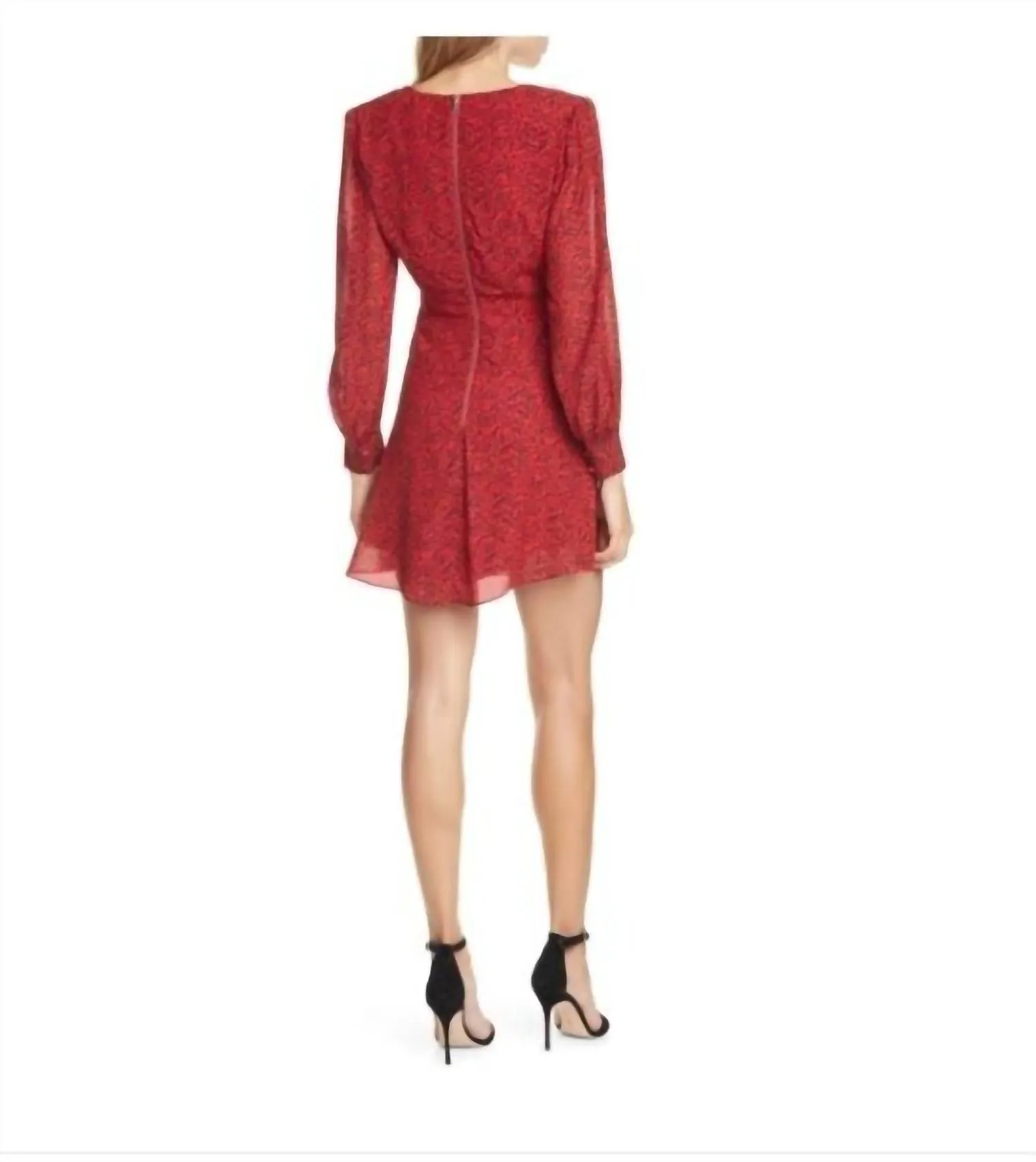 Alice   Olivia - Polly Leopard Long Sleeve Fit & Flare Mini Dress