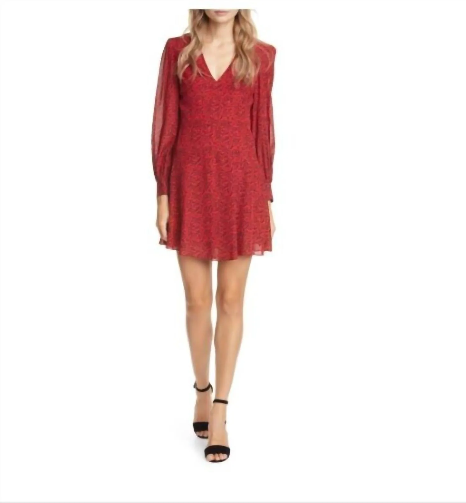 Alice   Olivia - Polly Leopard Long Sleeve Fit & Flare Mini Dress