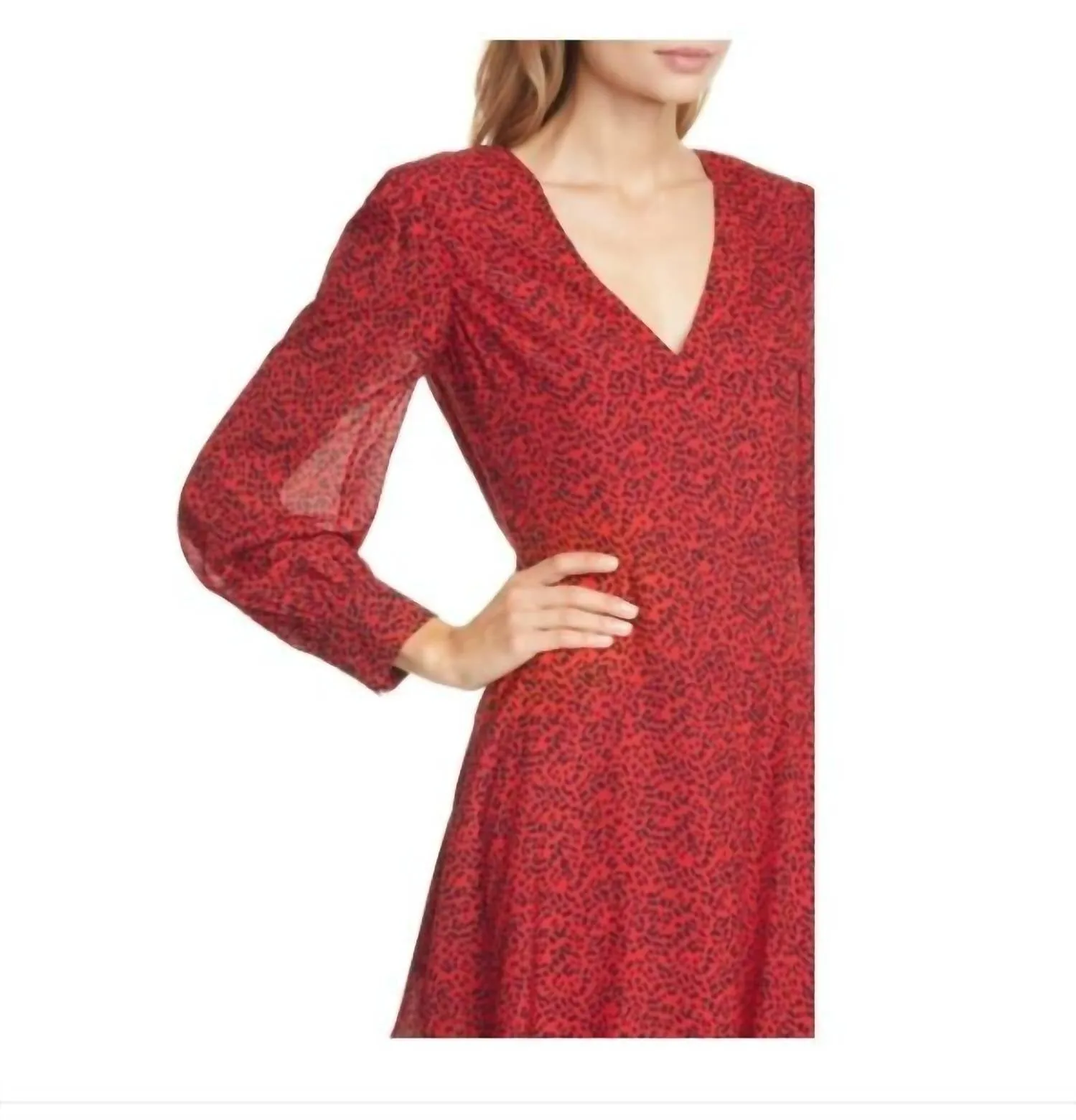Alice   Olivia - Polly Leopard Long Sleeve Fit & Flare Mini Dress