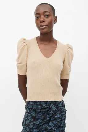 Beige Cashmere Puff Sleeve Sweater
