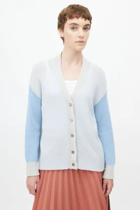 Blue & Grey Cashmere Colourblock Cardigan