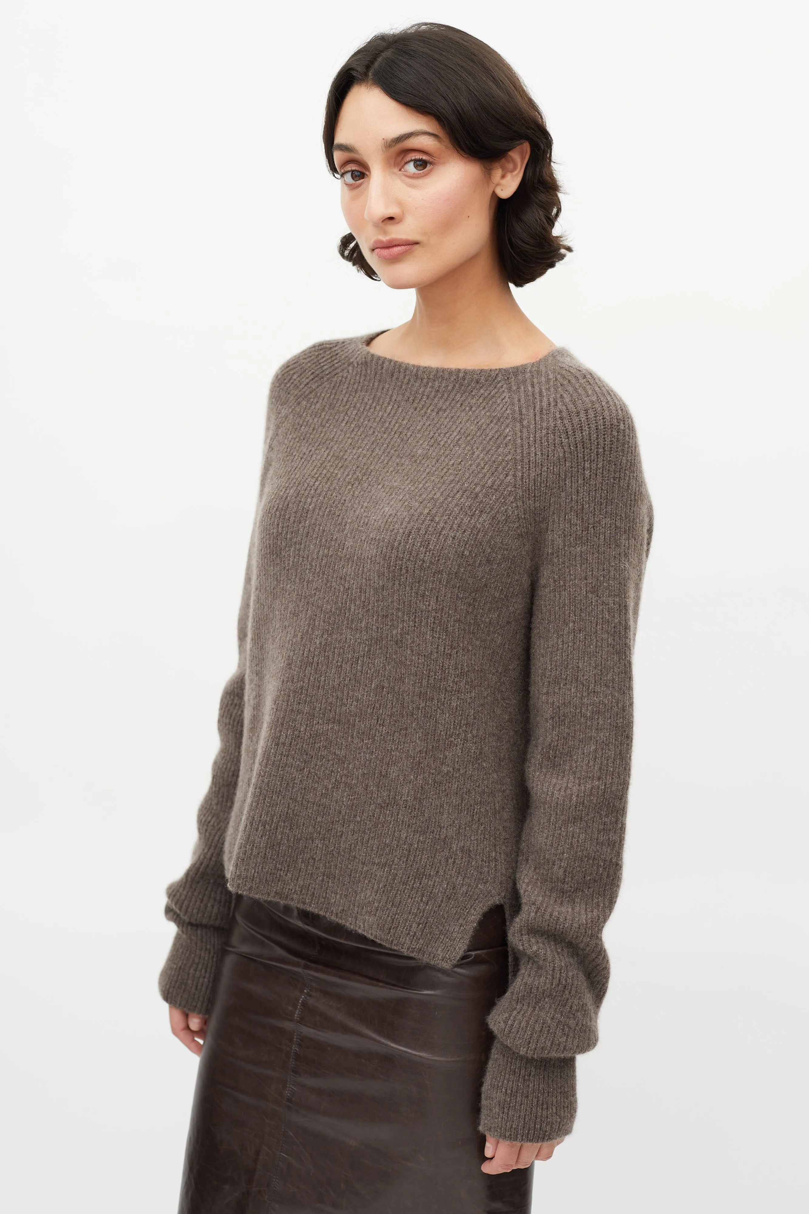 Brown Cashmere Mock Sweater