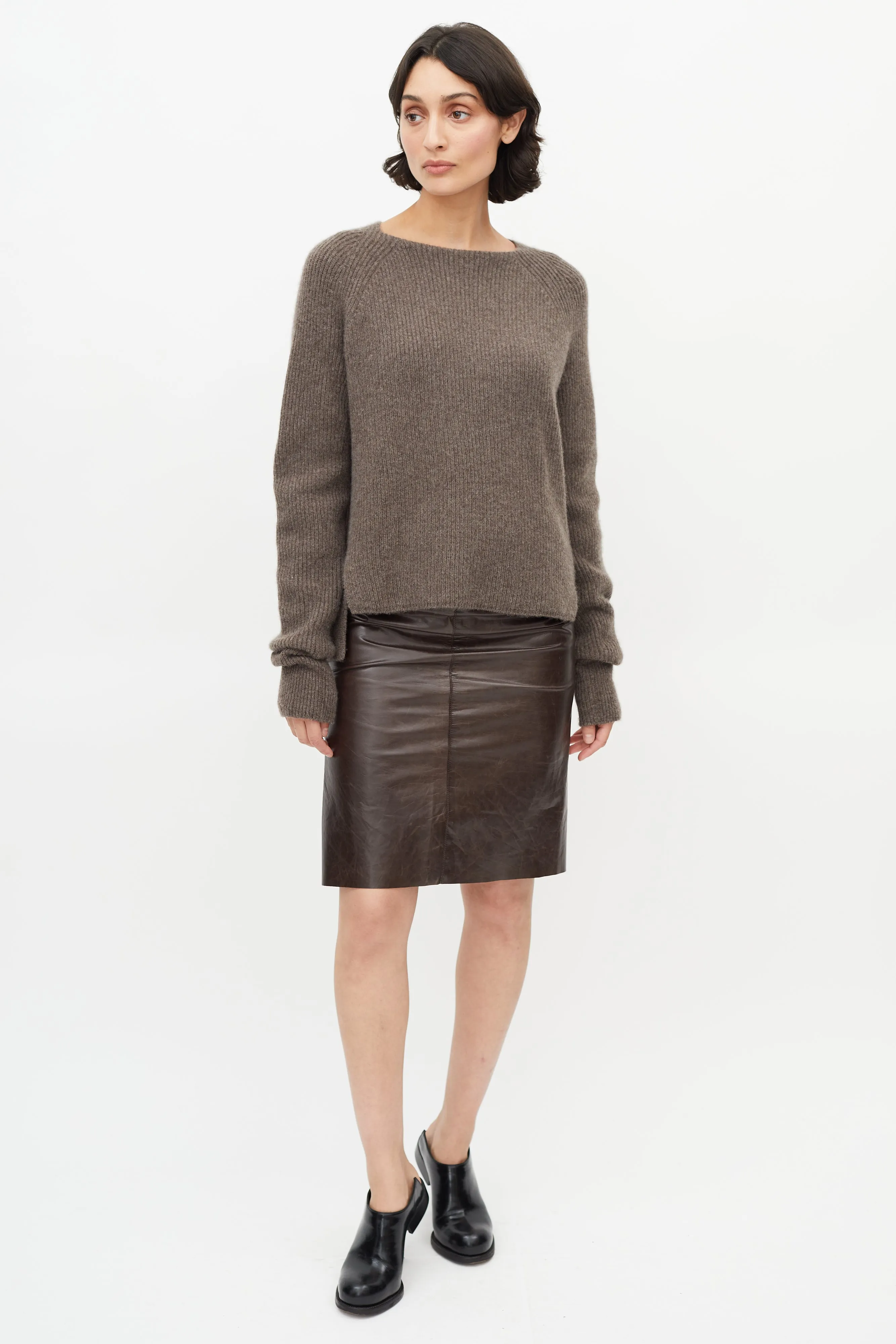 Brown Cashmere Mock Sweater