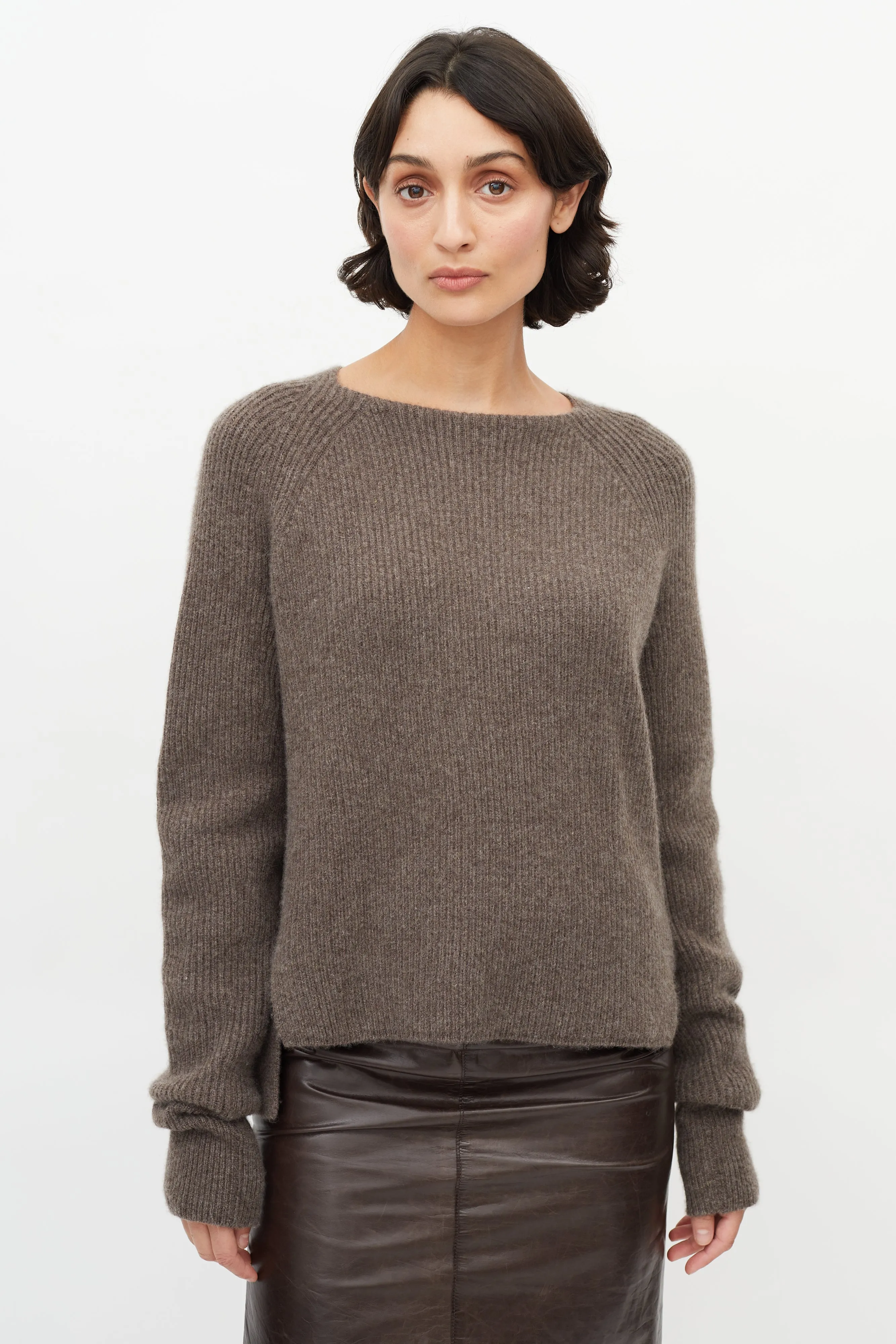 Brown Cashmere Mock Sweater