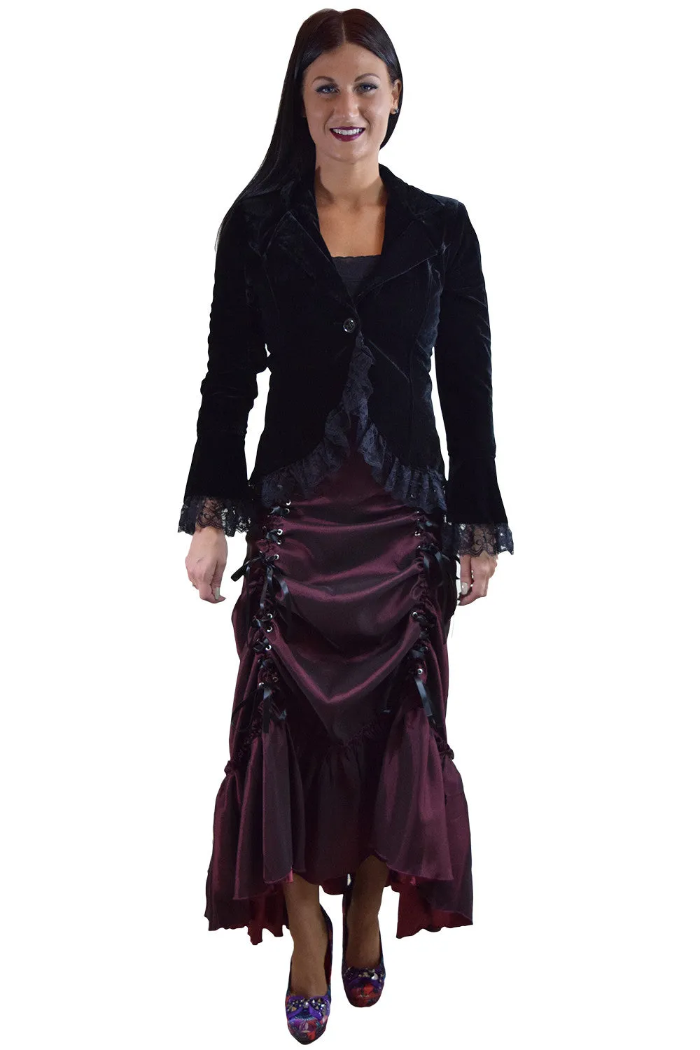 Gothic Victorian Steampunk Burgundy Long Maxi 3-way Corset Gown Skirt - Renaissance Skirt BURGUNDY