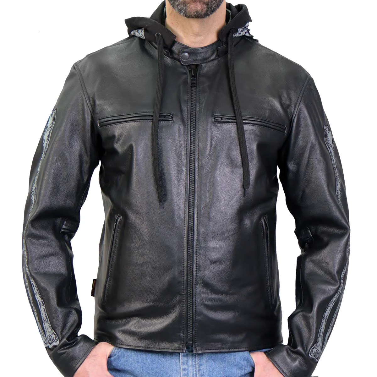 Hot Leathers JKM1031 Mens Skull and Bones Leather Jacket with Flannel Lining