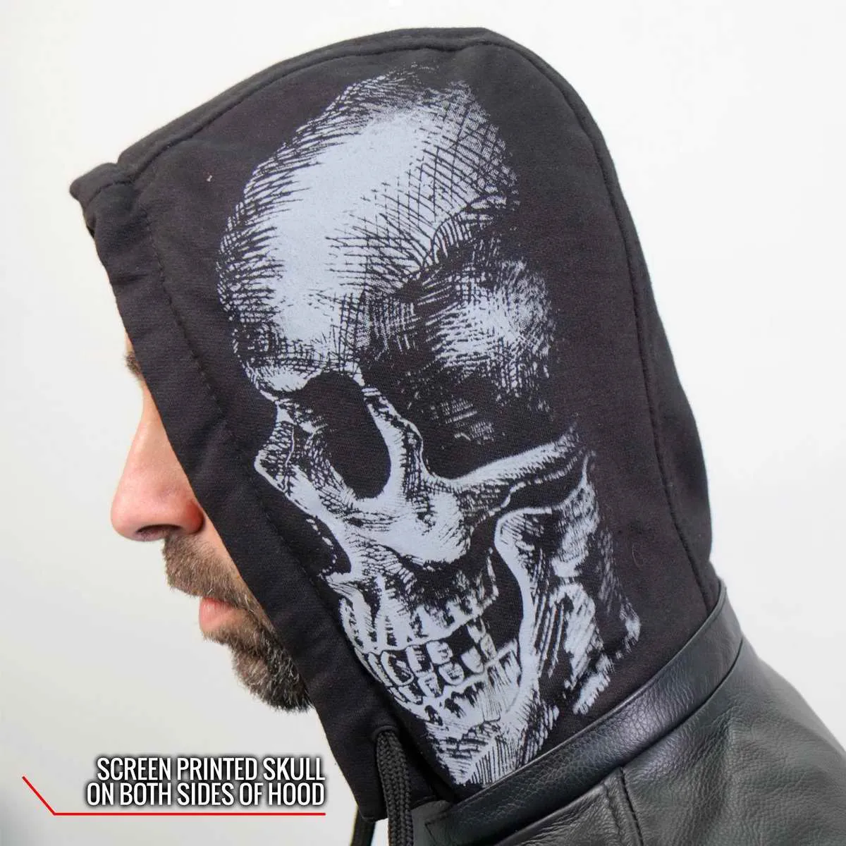 Hot Leathers JKM1031 Mens Skull and Bones Leather Jacket with Flannel Lining