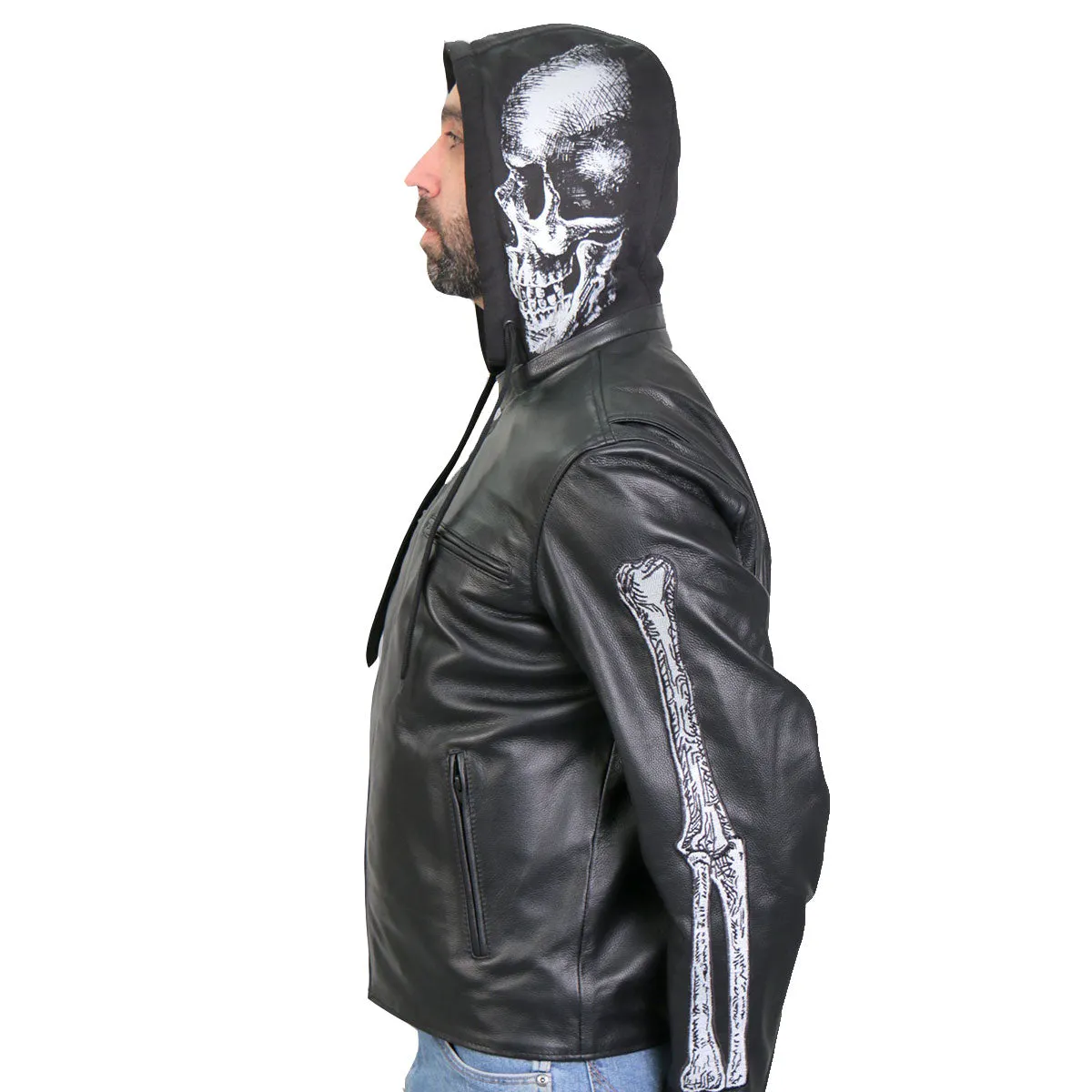 Hot Leathers JKM1031 Mens Skull and Bones Leather Jacket with Flannel Lining