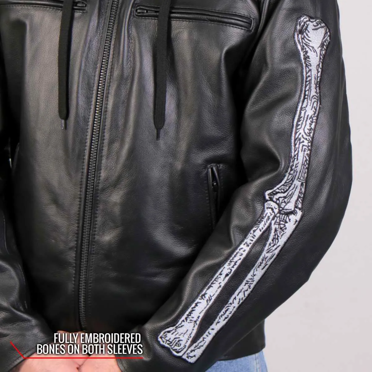 Hot Leathers JKM1031 Mens Skull and Bones Leather Jacket with Flannel Lining