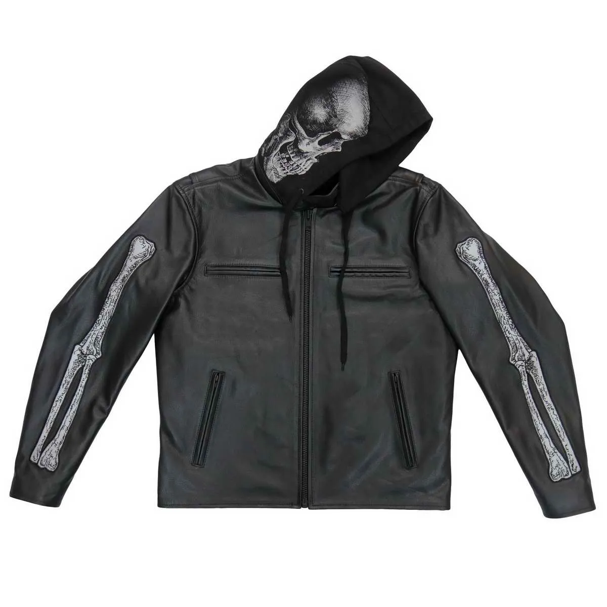 Hot Leathers JKM1031 Mens Skull and Bones Leather Jacket with Flannel Lining