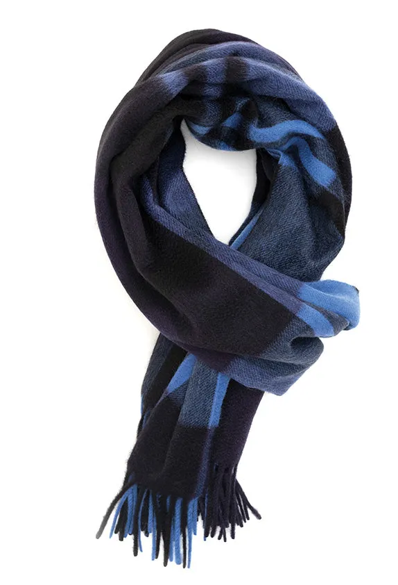 Joshua Ellis Black Watch 100% Cashmere Stole Natural Blue