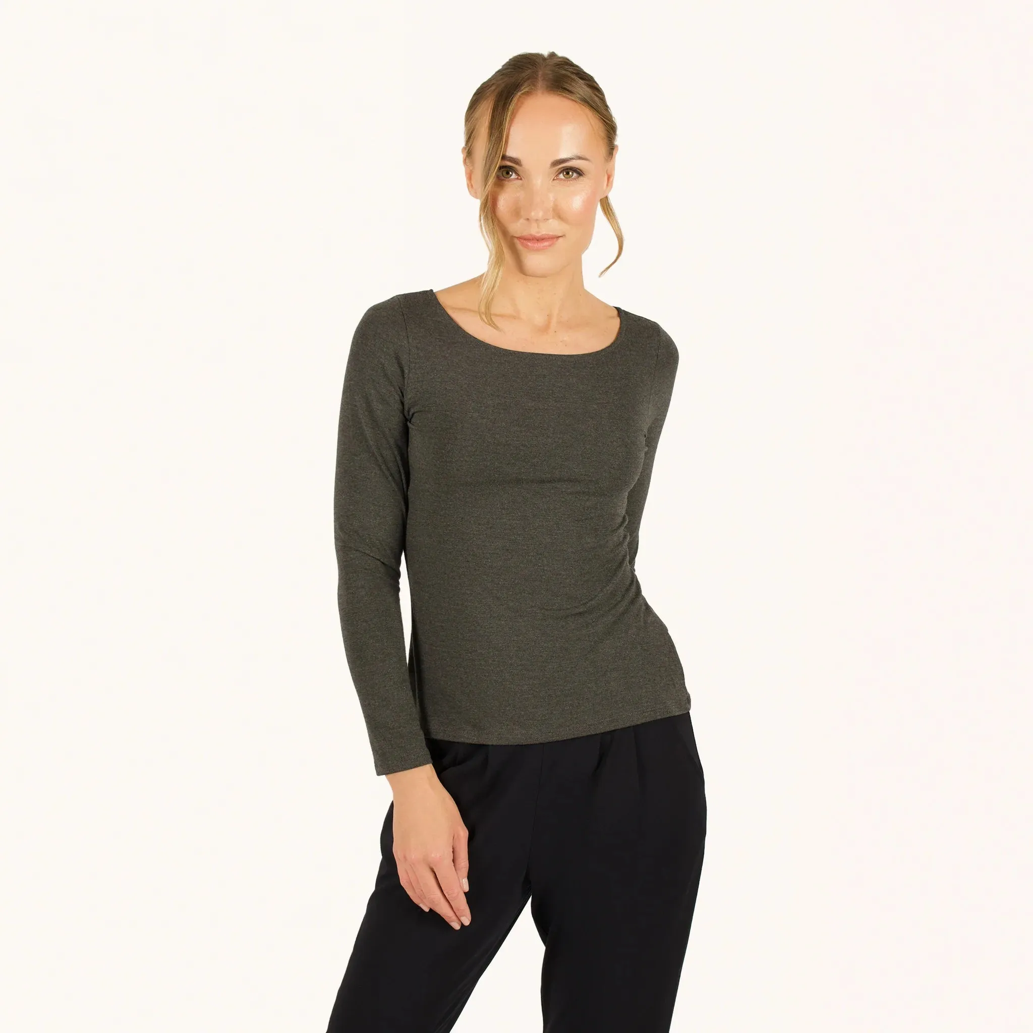 The Effortless Reversible Long Sleeve in Dark Heathered Grey