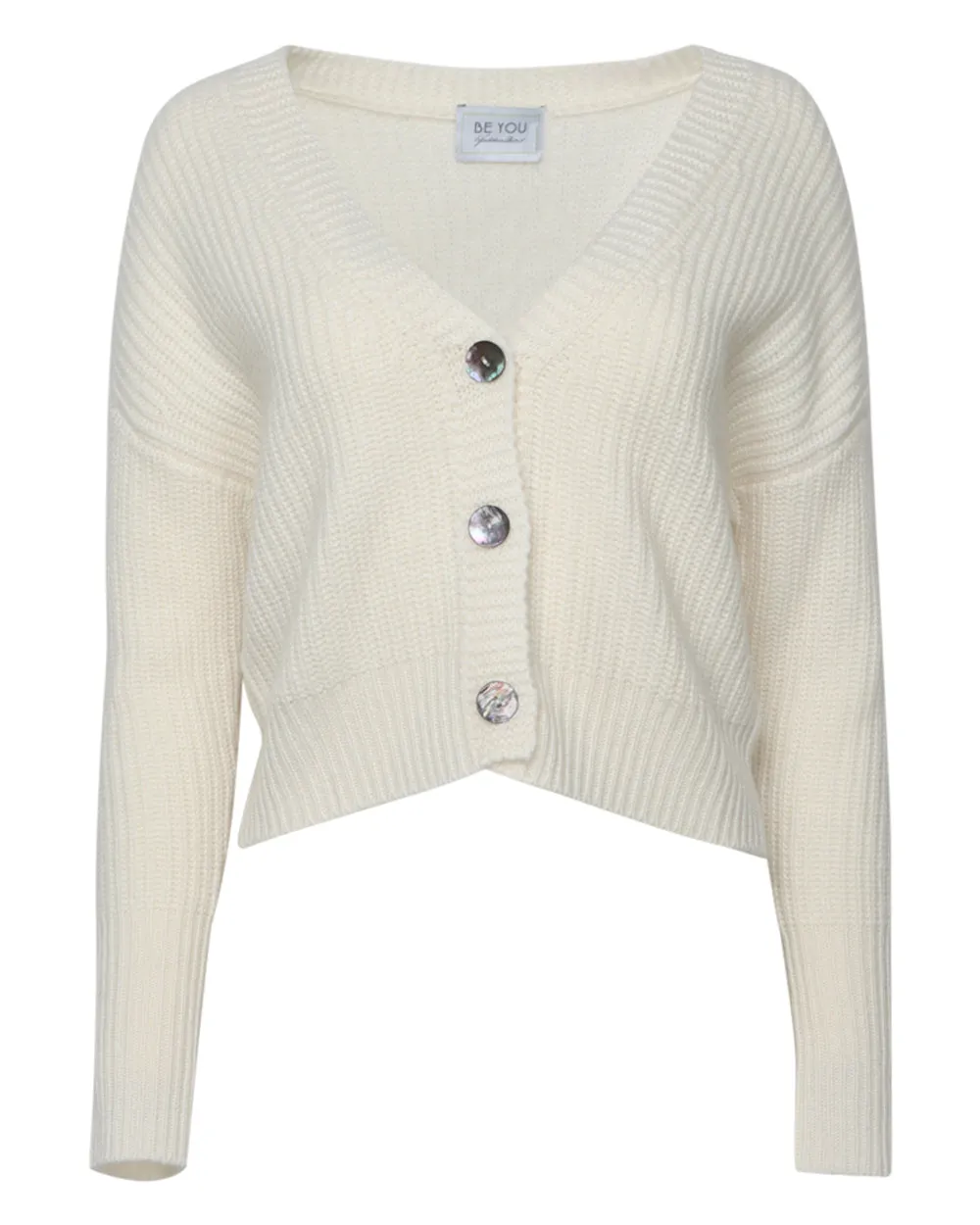 White V Neck Big Stitch Cardigan